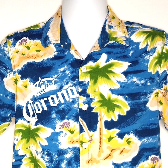 Corona Beer Men's Tropical Rayon Blend Short Sleeve Button Down Shirt Medium - Picture 4 of 9